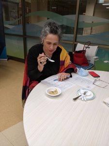 Professor Heather Keller, RIA Researcher, judging a dish